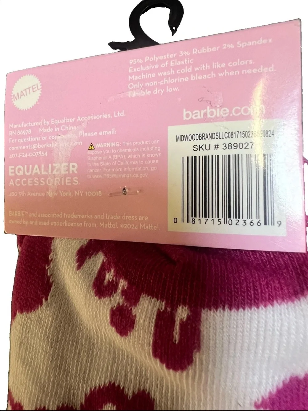 Barbie Crew Socks Pink and White Adult 9-13  Barbiecore Fun Novelty